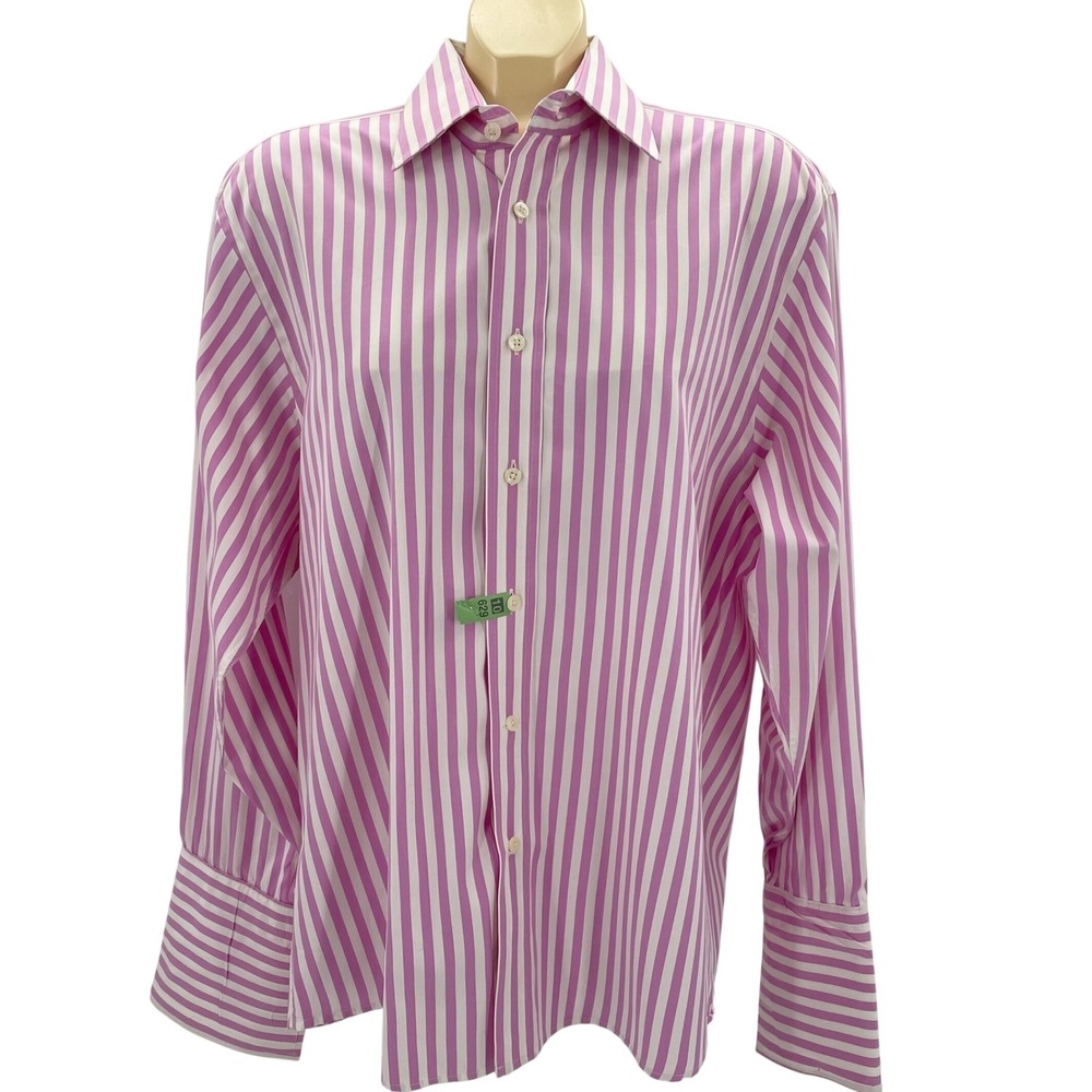 Duchamp London Mens Pink White Striped Cotton Dress Shirt‎ French Cuff 17 43cm